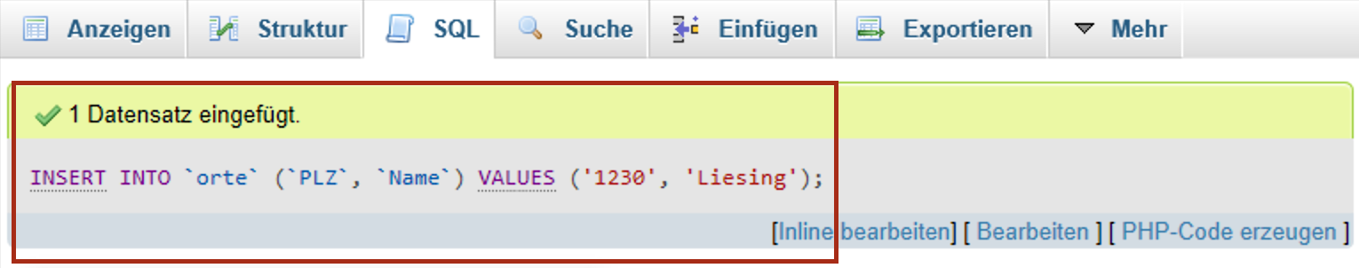 Der versuch mit PLZ 1230: In Ordnung